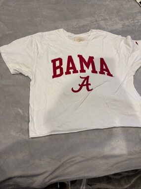 BAMA White Crop Tee with Crimson Logo
